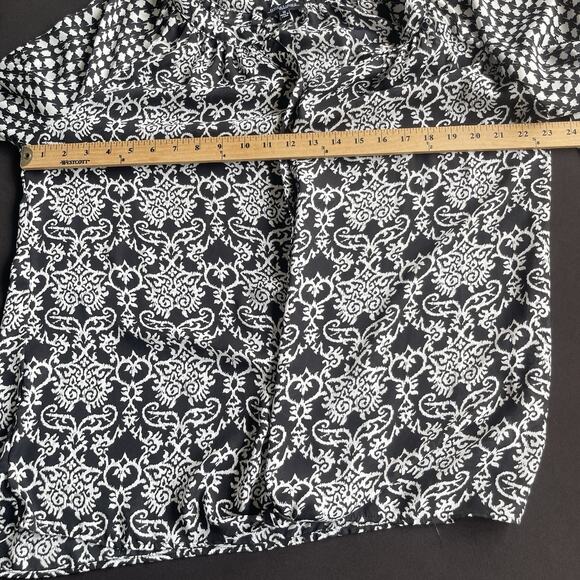 Notations Womens Blouse Plus Size 1X Black White Floral 3/4 Sleeve Office Front - Picture 9 of 12